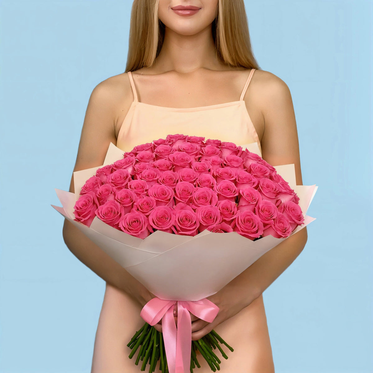 Bouquet of 100 Pink roses #1
