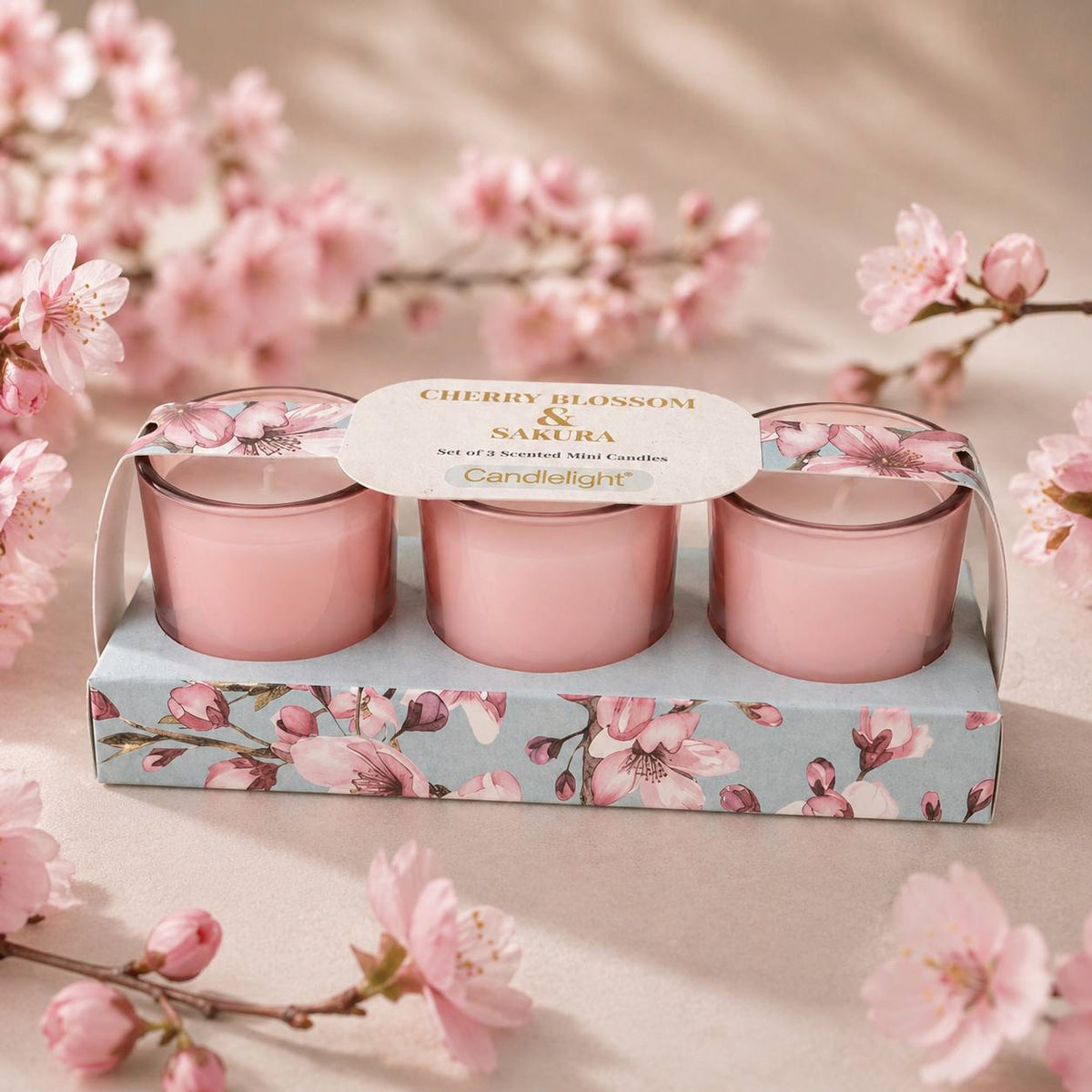 Set of 3 Votive Candles - Cherry Blossom & Sakura