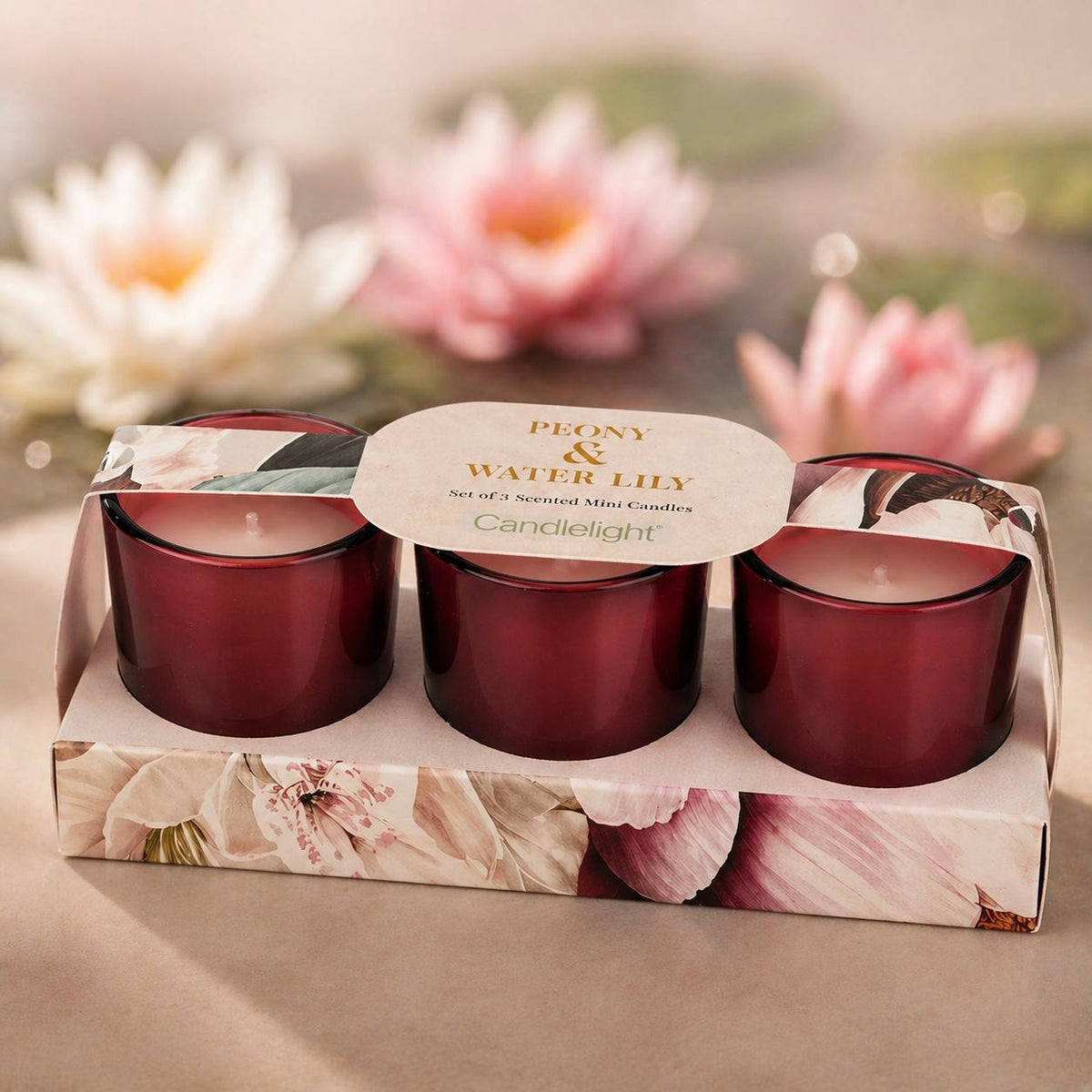 Set Of 3 Votive Candles - Peony & Water Lily