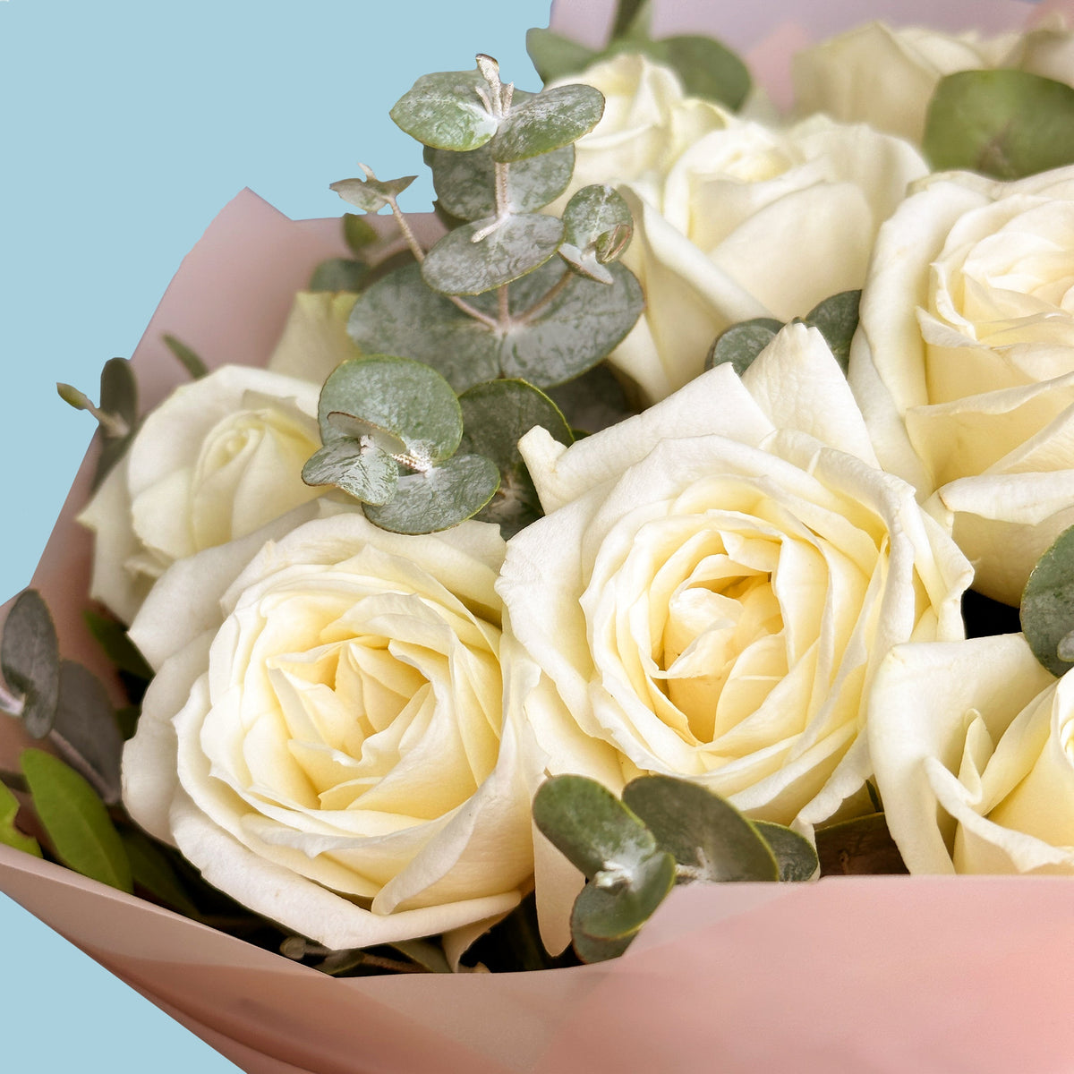 White Roses With Eucaliptus - MyFlowers