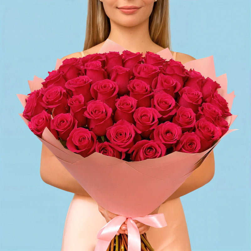 50 Premium Hot Pink Roses #1