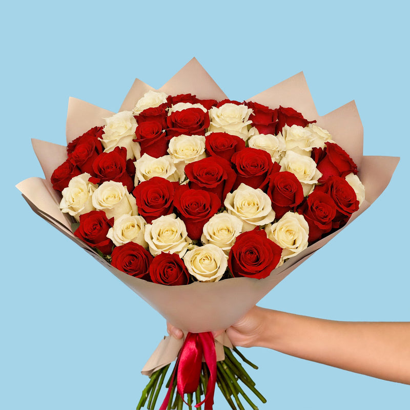 50 Premium White and Red Roses #3