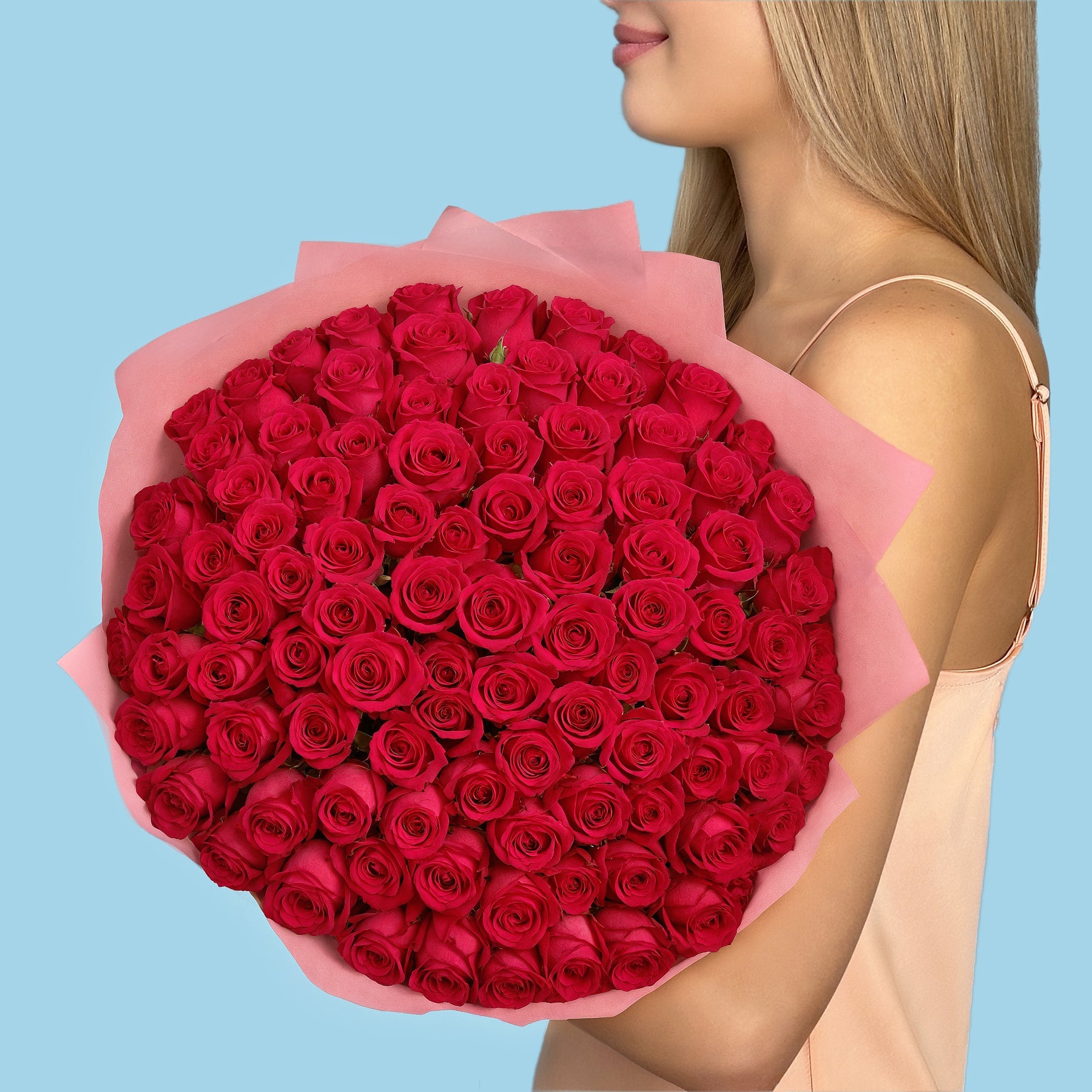 Bouquet of 100 Hot Pink roses #2