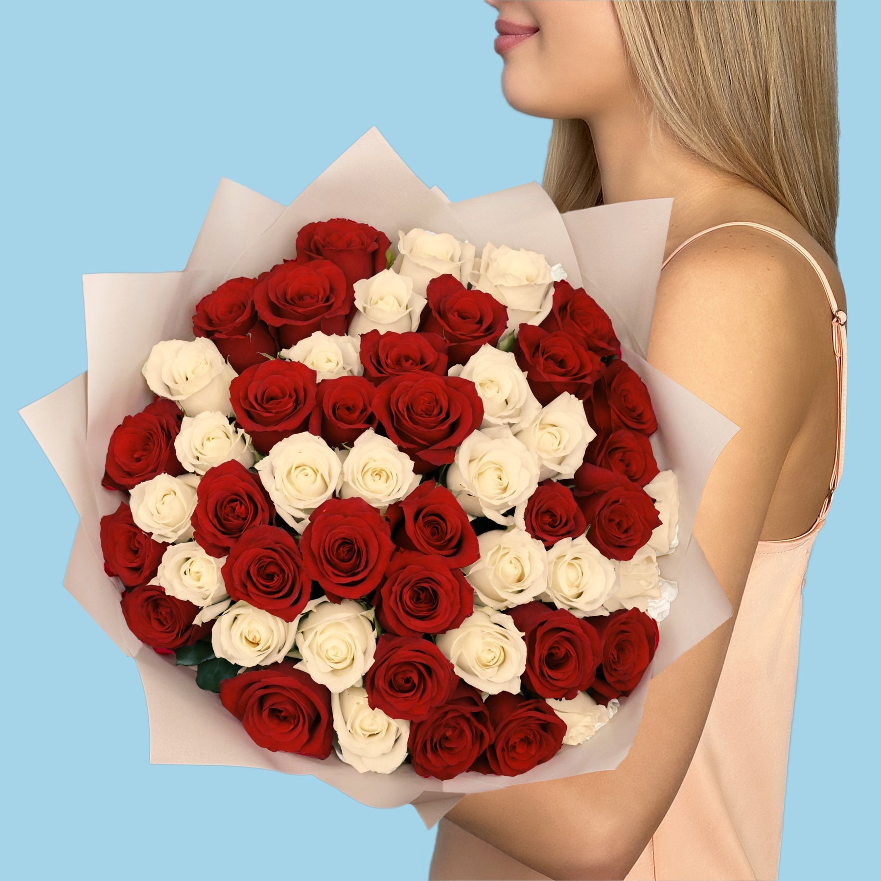 Bouquet of 50 White and Red roses #6