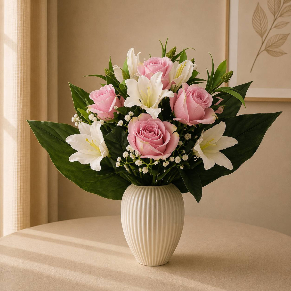 Artificial bouquet of roses and lilies 45cm