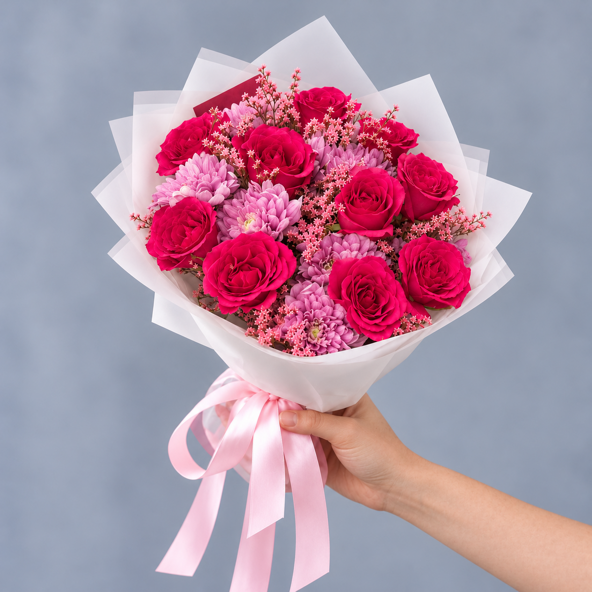 Raspberry Dream – Hot Pink Rose & Chrysanthemum Bouquet - MyFlowers
