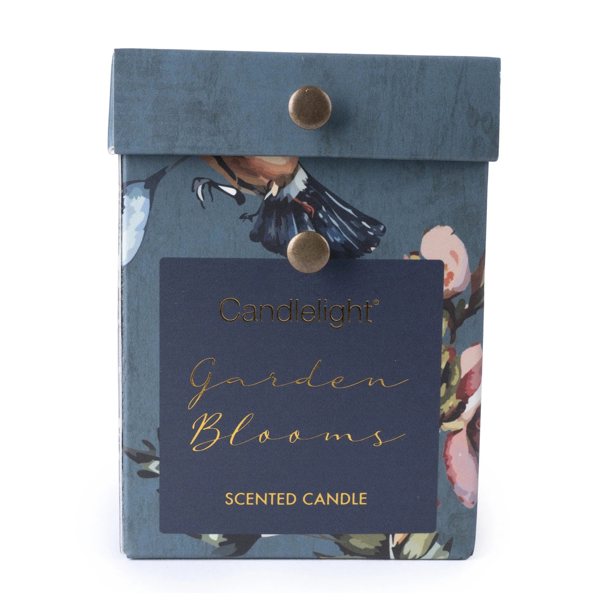 Small Ridged Glass Candle - Garden Blooms Blue