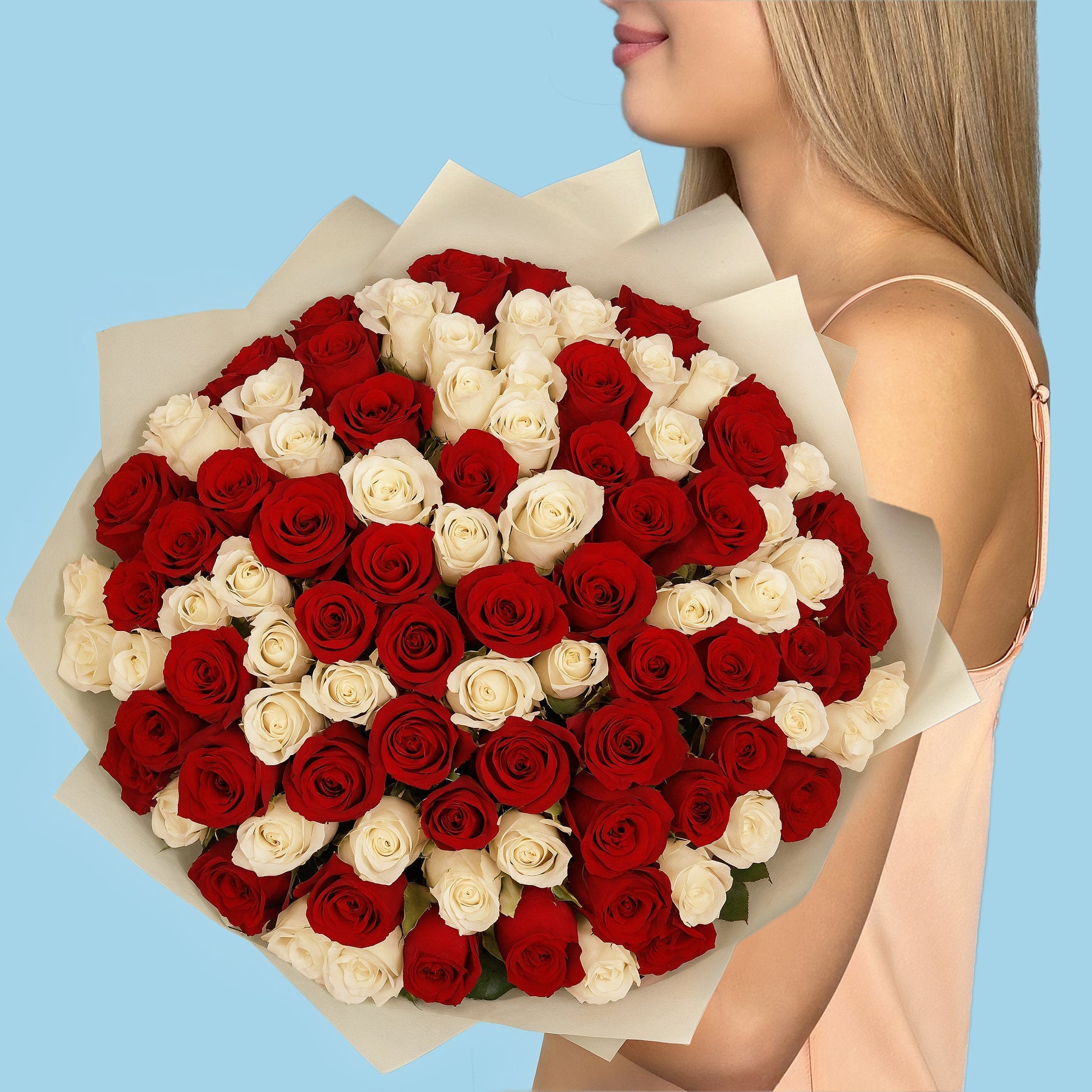 Bouquet of 100 White and Red roses #2