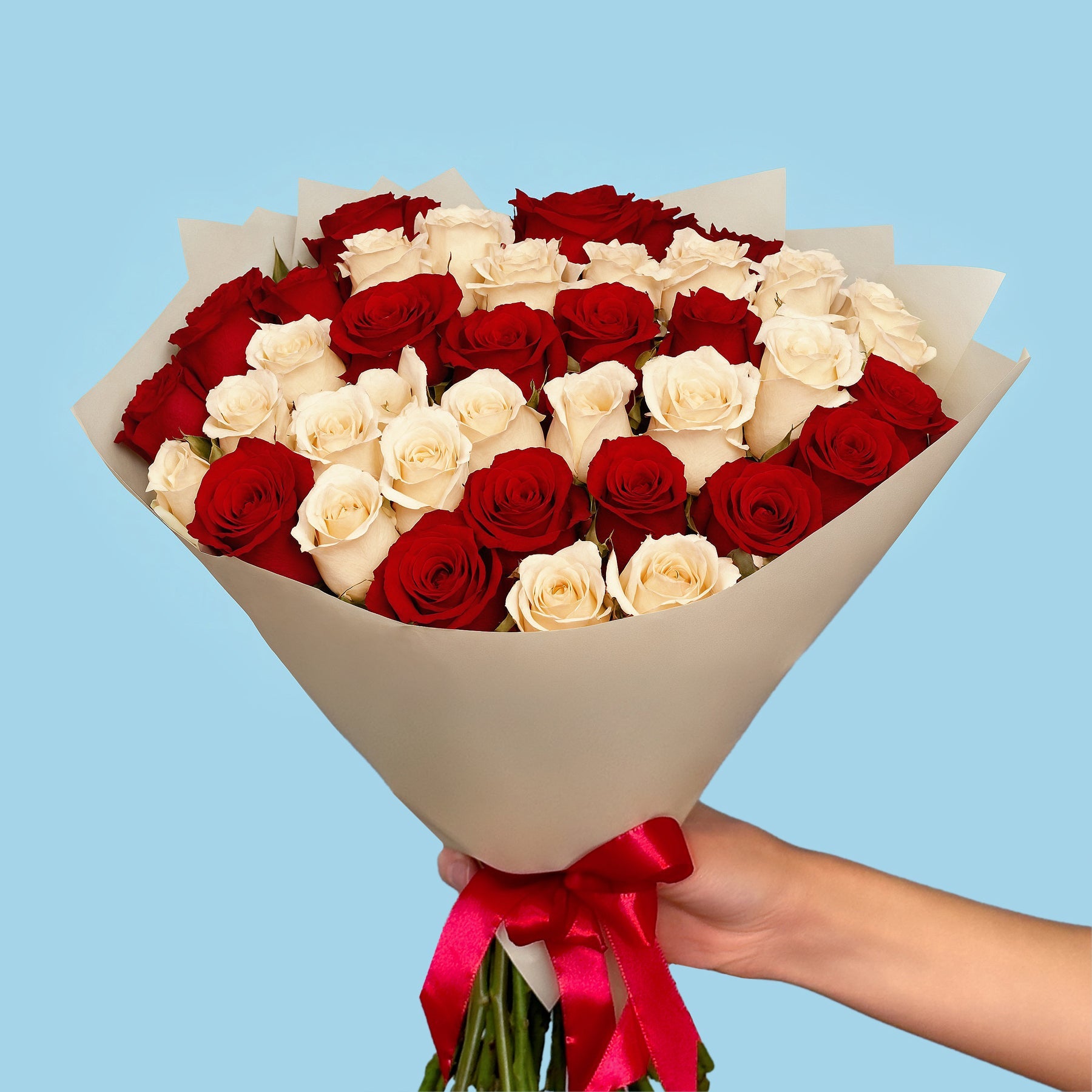 Bouquet of 50 White and Red roses #3