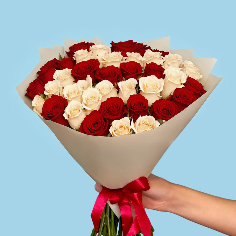 100 White and Red Roses from Kenya #3