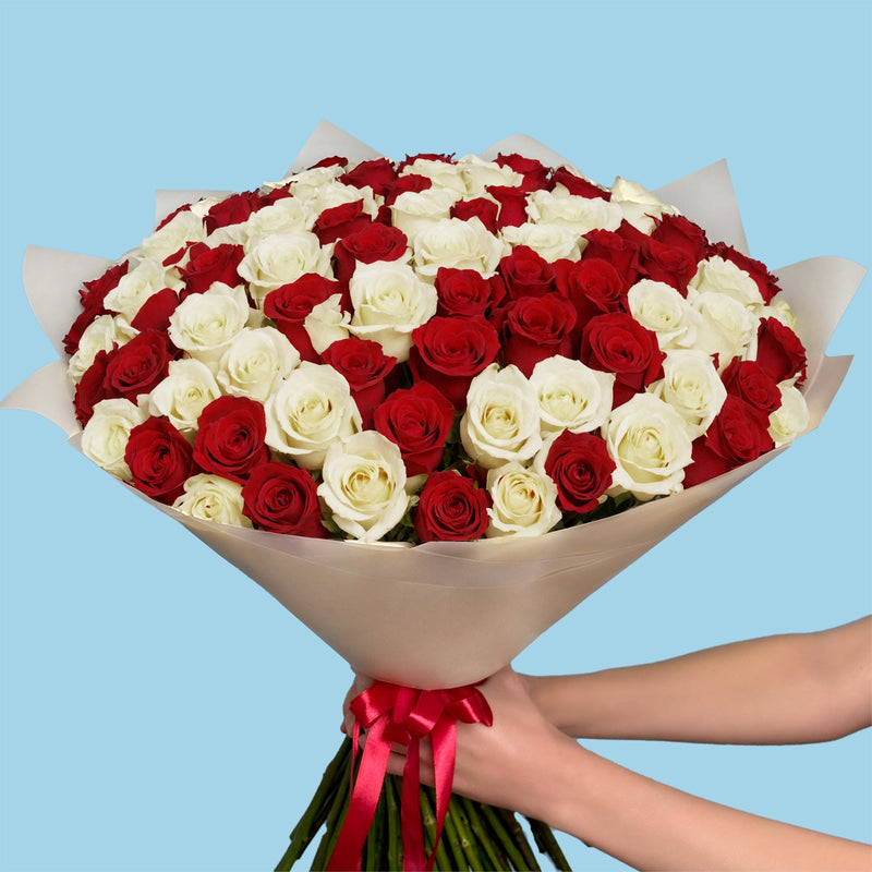 Bouquet of 100 White and Red roses #7