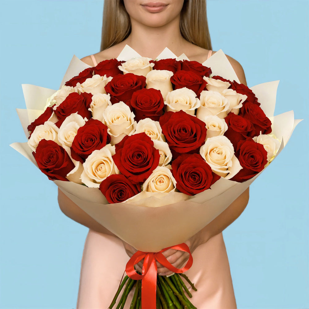 Bouquet of 50 White and Red roses #5