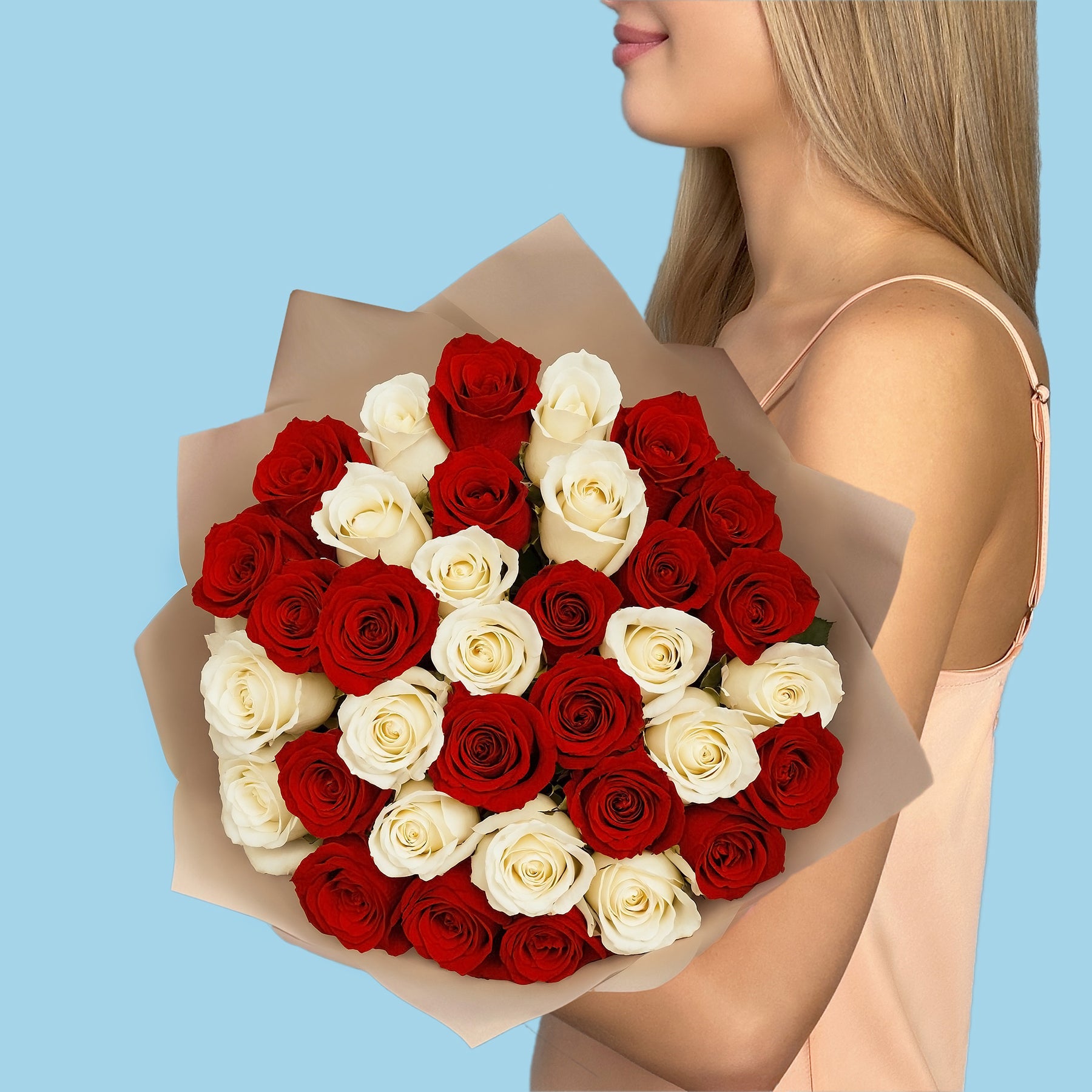 Bouquet of 30 White and Red roses #6