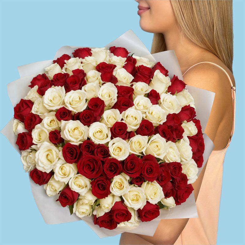 Bouquet of 100 White and Red roses #6