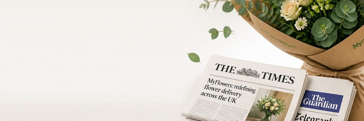 MyFlowers bouquet with THE TIMES, The Guardian and Telegraph newspapers