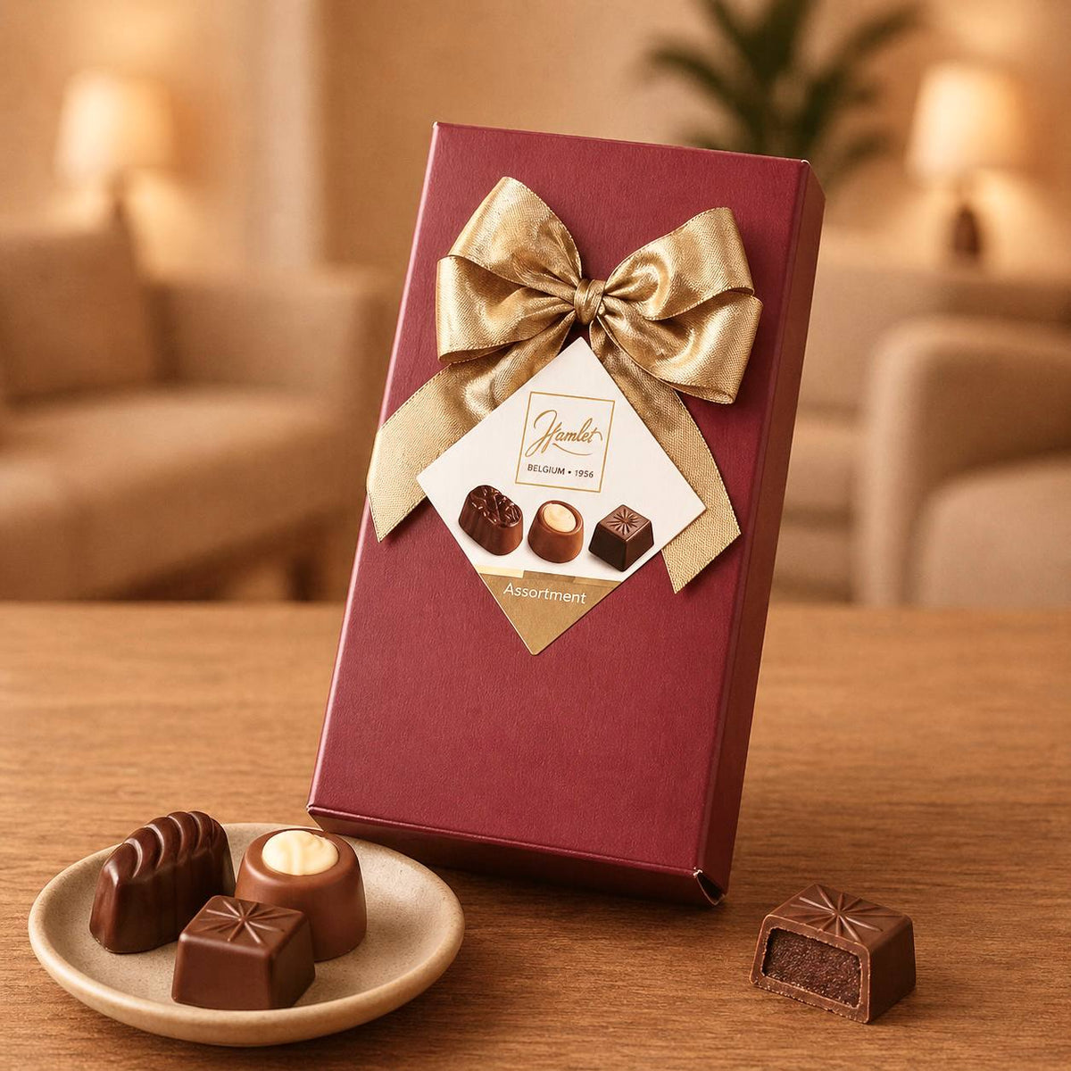 Hamlet Belgian Chocolate with bow red 250gr