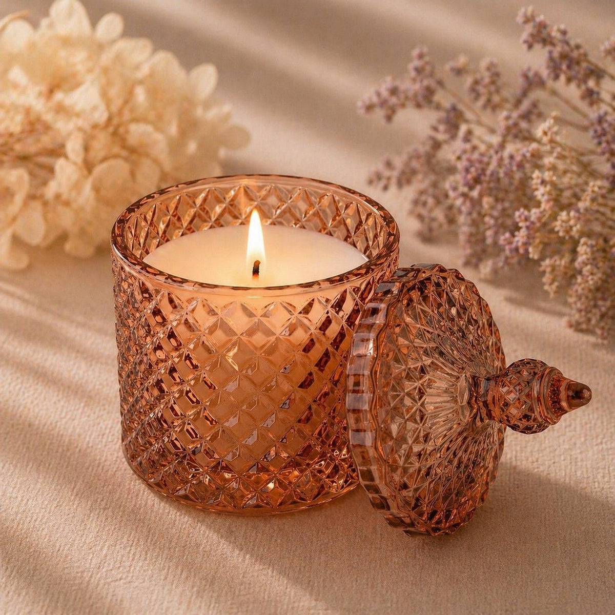 Round Embossed Candle Jar Lidded Jhangye Pink